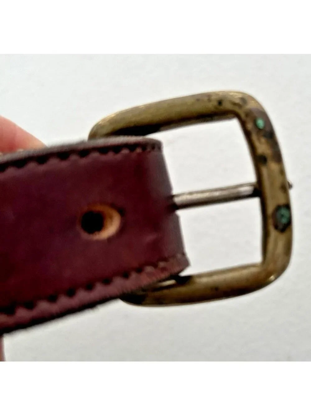 Vintage Navy Mahogany Webbed Leather Belt Netherlands Men’s Size 32 Brass Buckle